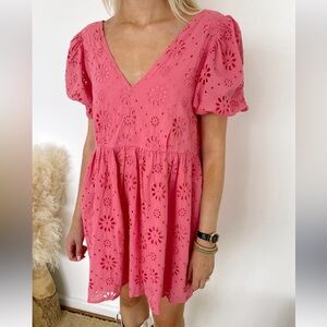 Hausen Eyelet Pink Mini Dress‎ Size Small